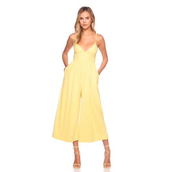 $198 New Susana Monaco Slip Top Jumpsuit - Lemon Zest - Small - Picture 2 of 11